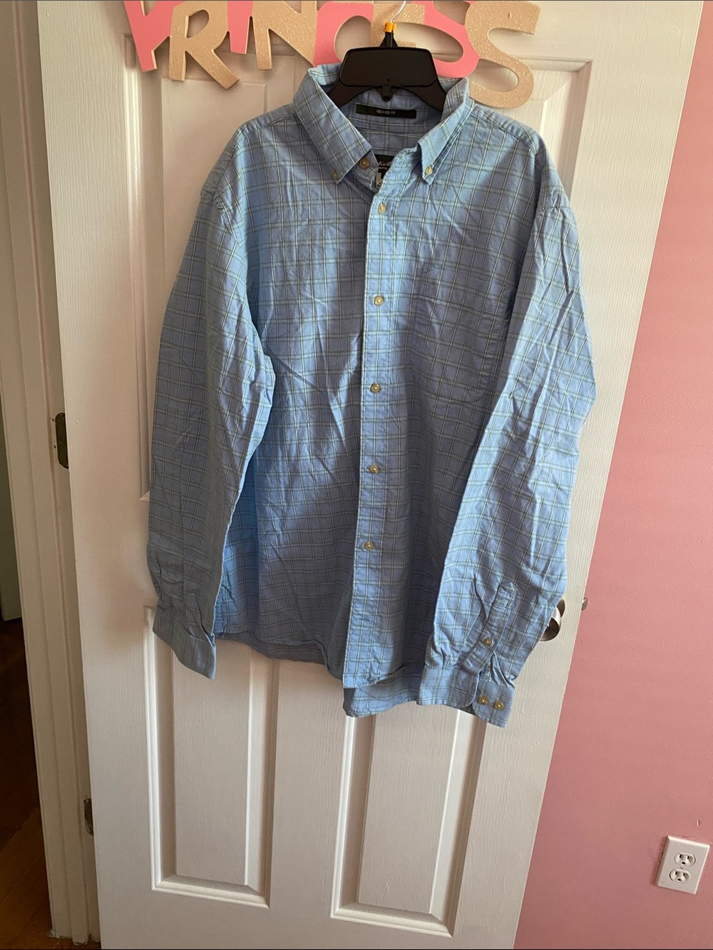 Eddie Bauer Light Blue Plaid Men's Button-Down Shirt